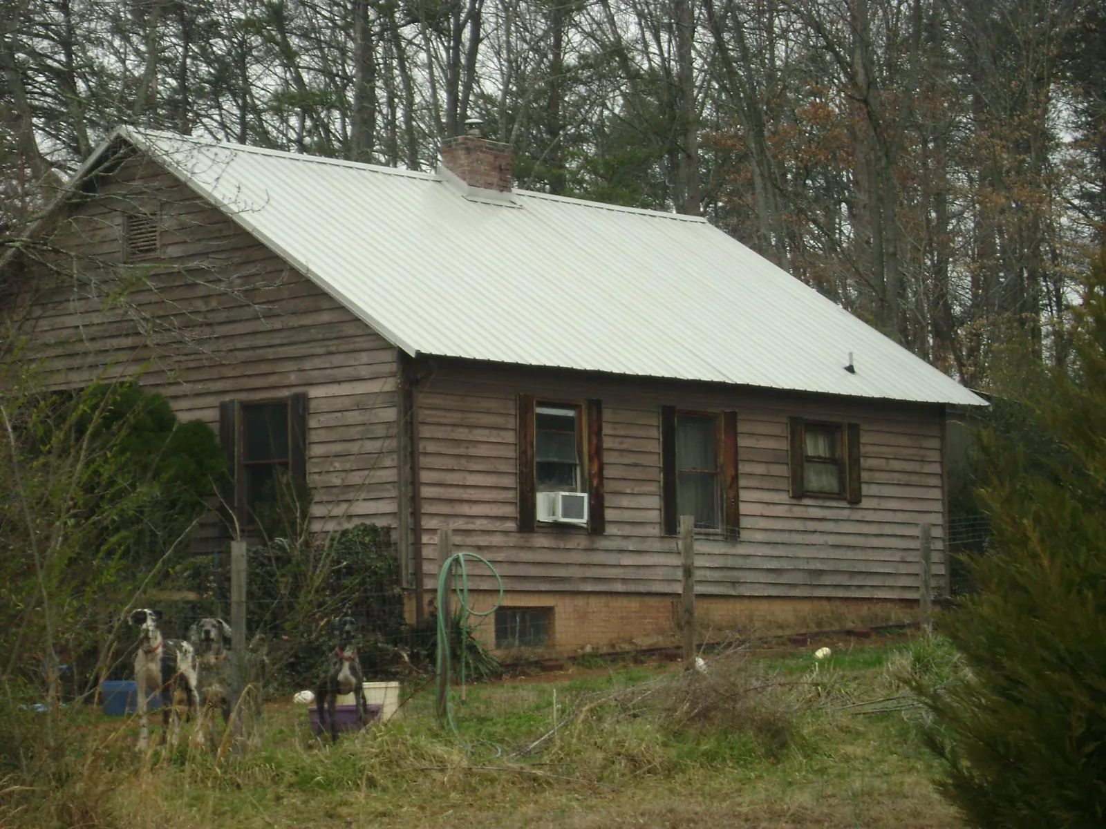 White metal roof on an old wood sided farmhouse, from a Metal Roof Installation job in Bamberg